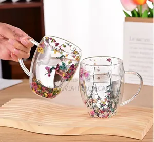 Double Wall Glass Coffee Mug - Floral Design