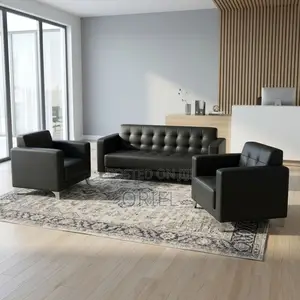 Sofa ya Viti 5 Nyeusi ya Ngozi Iliyowekwa kwa Mapokezi