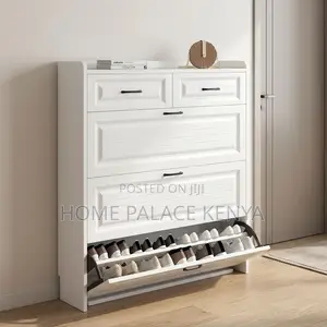 Elegant Shoe Rack with Flip Drawers - White