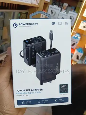 Powerology 70W USB-C Adapter yenye Display - Nyeusi