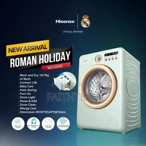Hisense Roman Holiday Mashine ya Kufulia (10.5kg Osha/7kg Kausha)