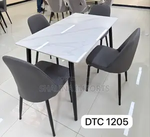 Modern White Marble Dining Table Set with 4 Grey Chairs