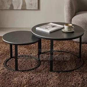 Grey MDF Nesting Coffee Table - Black Finish