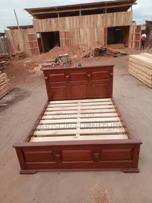 5x6 Modern Wooden Bed Frame - Mahogany Stain