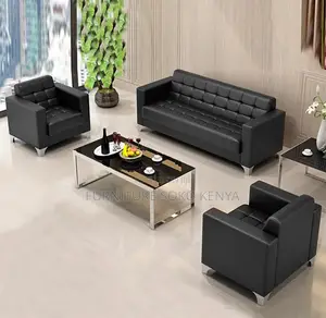 Seti ya Sofa ya Viti 5 vya Mtendaji - Ngozi Nyeusi