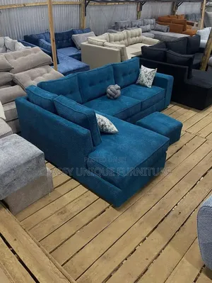 Teal Blue 5-Seater L-Shaped Sofa with Ottoman