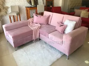 Brand New L-Shaped Pink Velvet Sectional Sofa