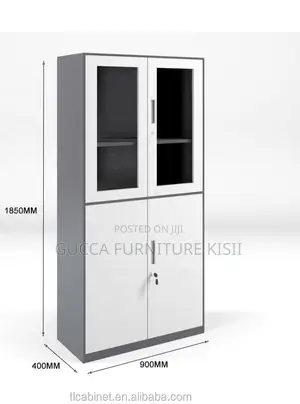 Half Glass Metallic Office Cabinet with 4 Swing Doors