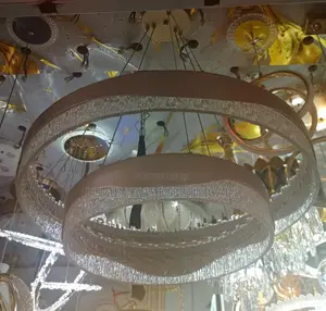 Chandelier ya Kisasa ya RIngi ya Dhahabu ya Kioo ya LED yenye Ngazi 2