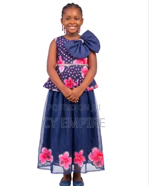 7 Year Girls Blue Ankara Mix Dress