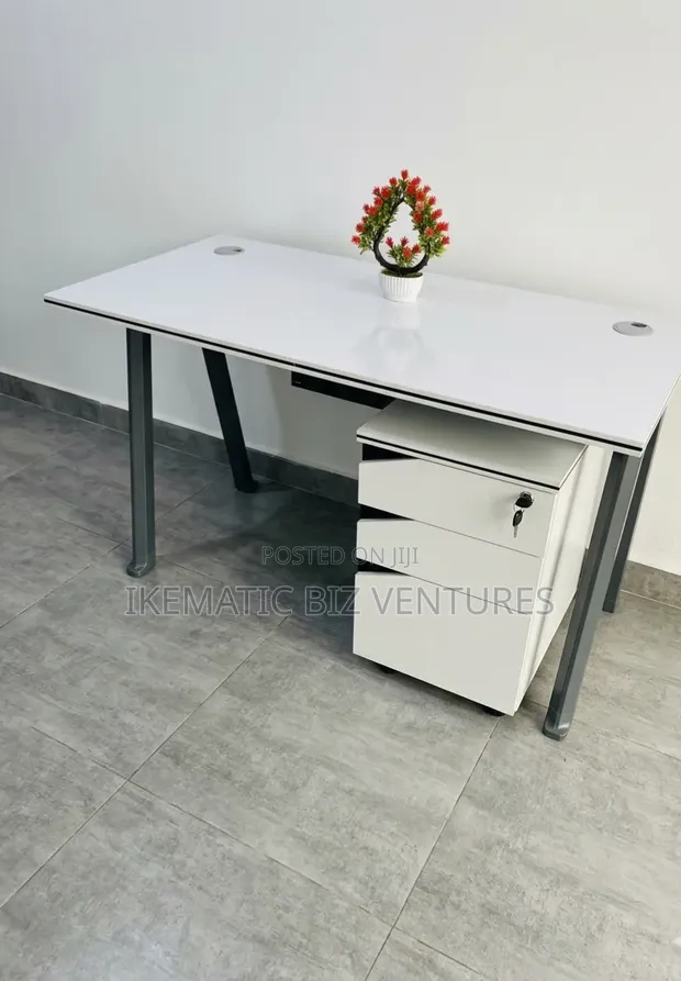 Modern White & Grey Office Desk with Mobile Pedestal - 1