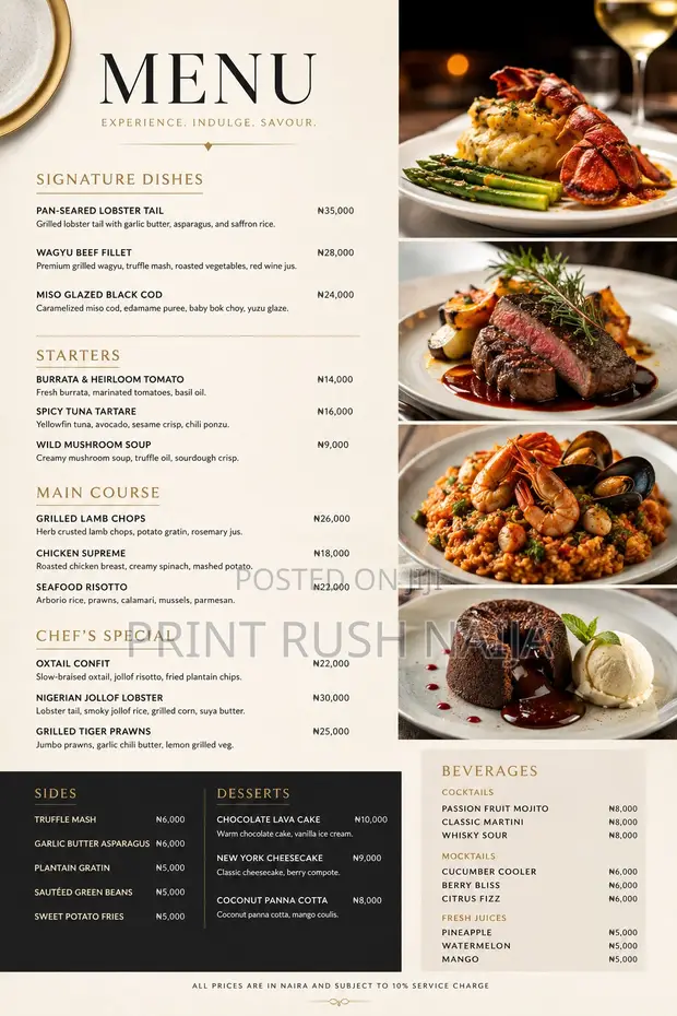 Restaurant Menu Printing in Lekki | Custom Menu Cards - 1