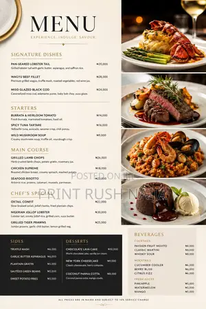 Restaurant Menu Printing in Lekki | Custom Menu Cards