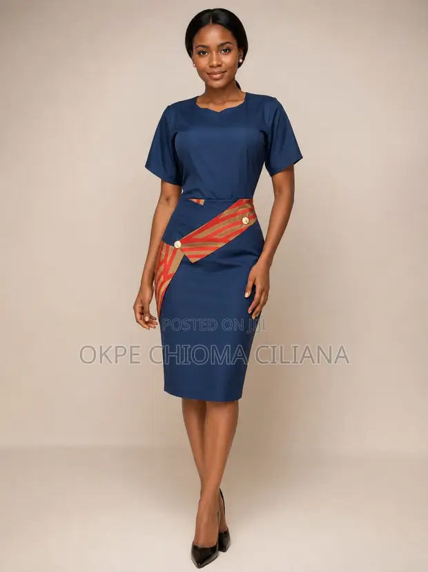 Elegant Official Dress with Cape Waist Detail & Statement Sleeves - 1