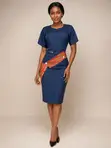 Elegant Official Dress with Cape Waist Detail & Statement Sleeves - 1