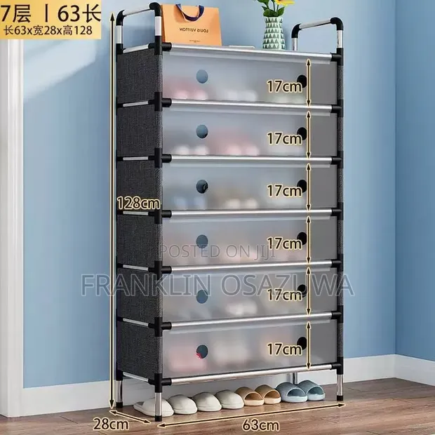 7-Tier Shoe Rack - 63cm Wide, 128cm High | Black - 1
