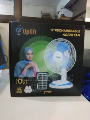 Uplift 12-Inch Solar AC/DC Table Fan with 6W Panel & 2 Bulbs