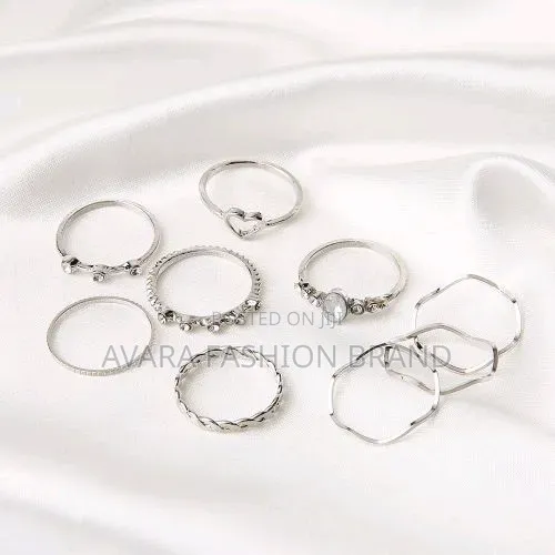Silver 9-Piece Rhinestone Knuckle Ring Set for Women - 1