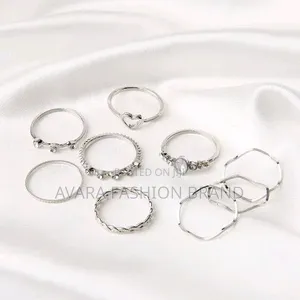Silver 9-Piece Rhinestone Knuckle Ring Set for Women