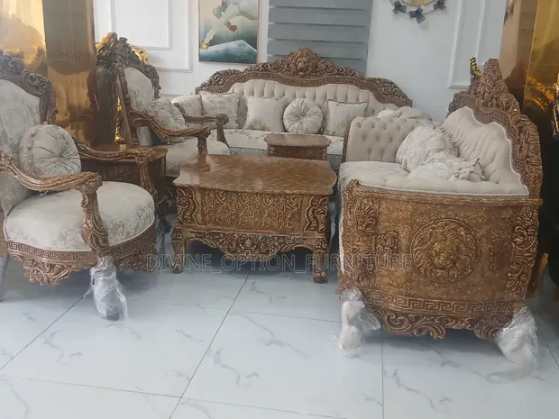 Egyptian Royal Sofa Set with Center Table & Side Stools - 1