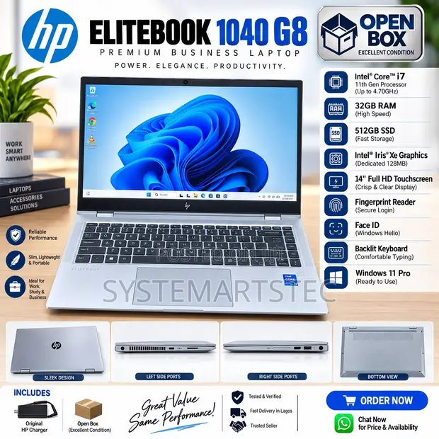 HP EliteBook 1040 G8 Laptop - Core i7, 32GB RAM, 512GB SSD - 1