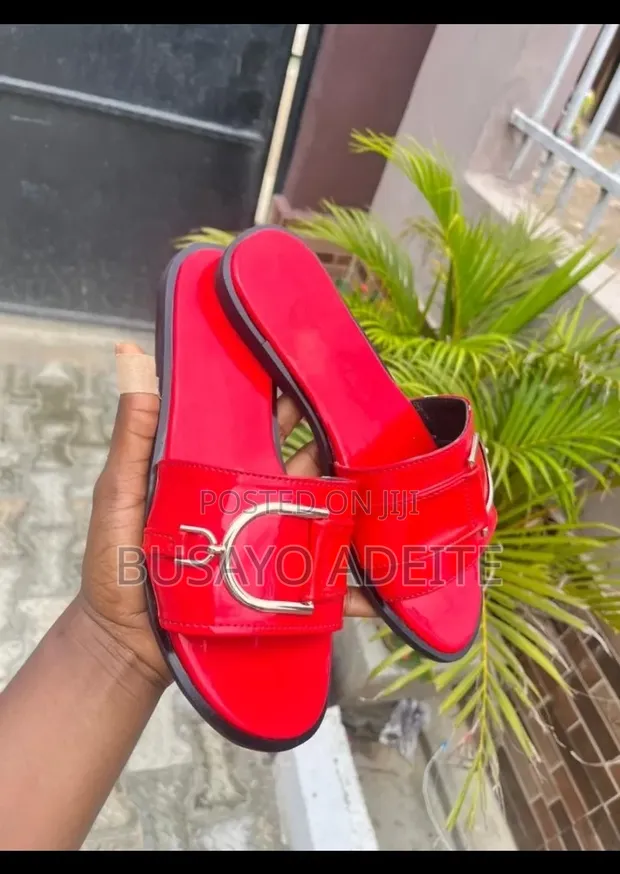Handmade Leather Female Slides - Red - 1