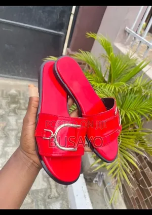 Handmade Leather Female Slides - Red