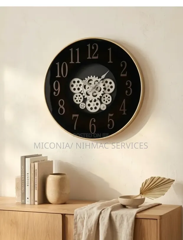 Black Decorative Gear Wall Clock - 1