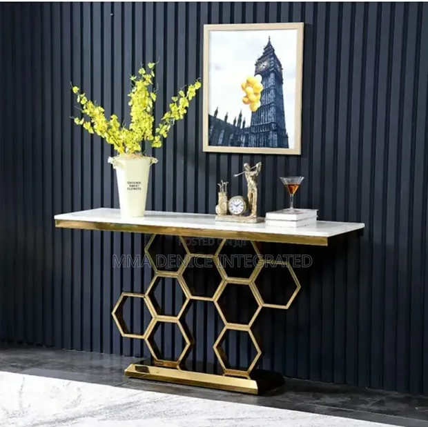 Luxury Geometric Marble Console Table - Gold - 1
