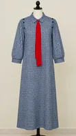 Houndstooth Print Dress with Red Tie Detail - 1
