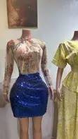 Ready to Wear Sequence Mini Skirt & Floral Mesh Top - 2