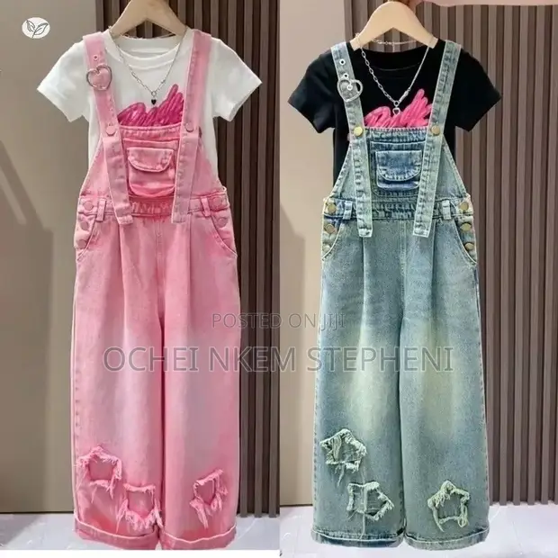 Angel Brand Girls' Denim Jumpsuit (Pink, 10-16Y) - 1