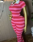 Pink & Red Striped Two-Piece Set - Crop Top & Flared Pants - 2
