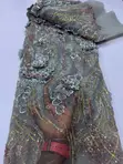 Luxury Beaded Lace Fabric with 3D Flowers - 2