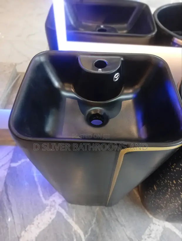 Matte Black Countertop Wash Basin with Gold Line Design - 1
