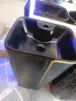 Matte Black Countertop Wash Basin with Gold Line Design - 2