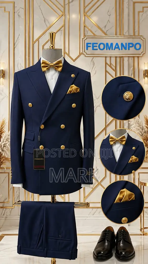 Premium Blue Checkered Double-Breasted Suit - 1