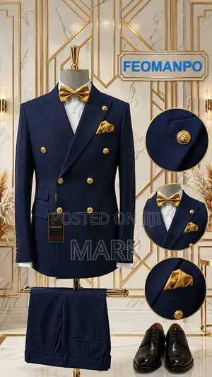 Premium Blue Checkered Double-Breasted Suit