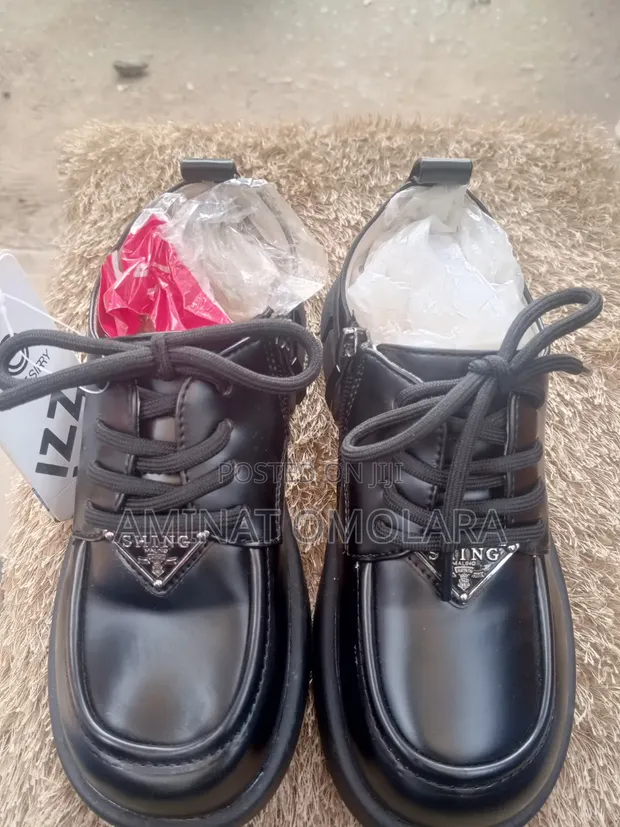 Quality Stock School Shoes - Black Leather Laces - 1