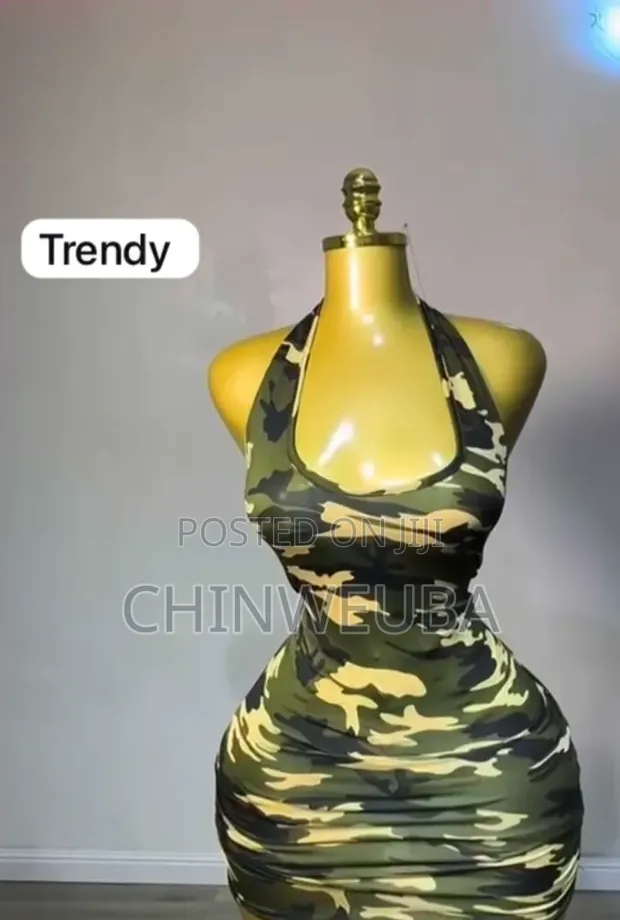 Dogon Rini Mai Tsarin Camouflage, Wuyan Halter, Ruched Bodycon Mini Dress - 1