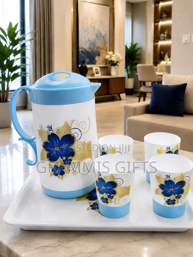 Plastic Water Jug and Cup Set with Tray - 1