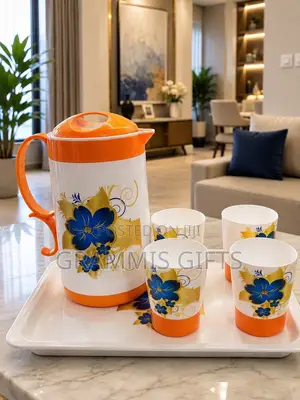 Plastic Water Jug and Cup Set with Tray