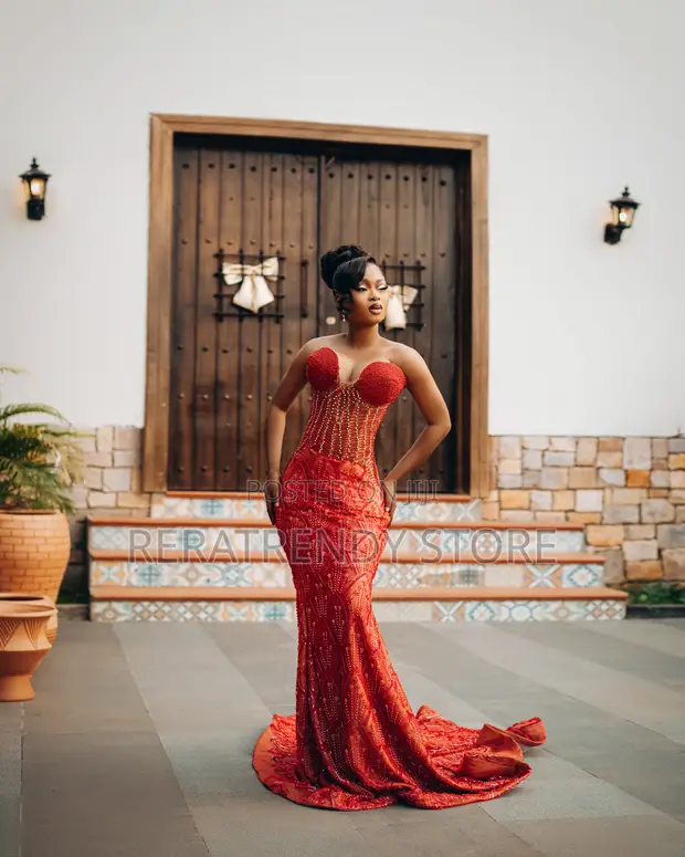 Beaded Mermaid Dress - Red - 1