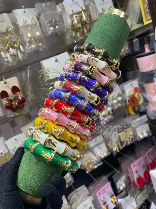 Vintage Enamel Geometric Bangles - 1