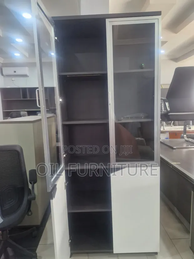 High-Grade Wooden Office Storage Cabinet with Glass Doors - 1