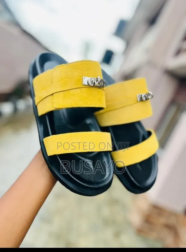 Men's Yellow Leather Slides - Size 8.5-10.5 - 1