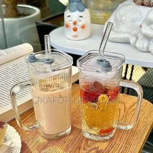 Quality Transparent Glass Cup with Straw