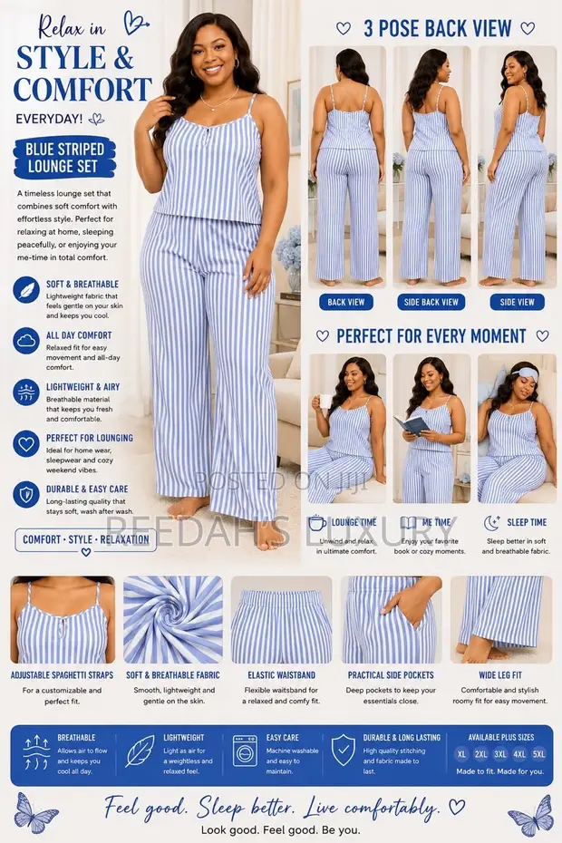 Blue Striped Lounge Set - 1