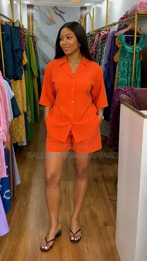 Women's Stylish Orange 2-Piece Shirt & Shorts Set