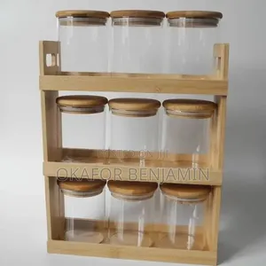 3-Layer 9-Piece Spice Storage Containers tare da Bamboo Rack